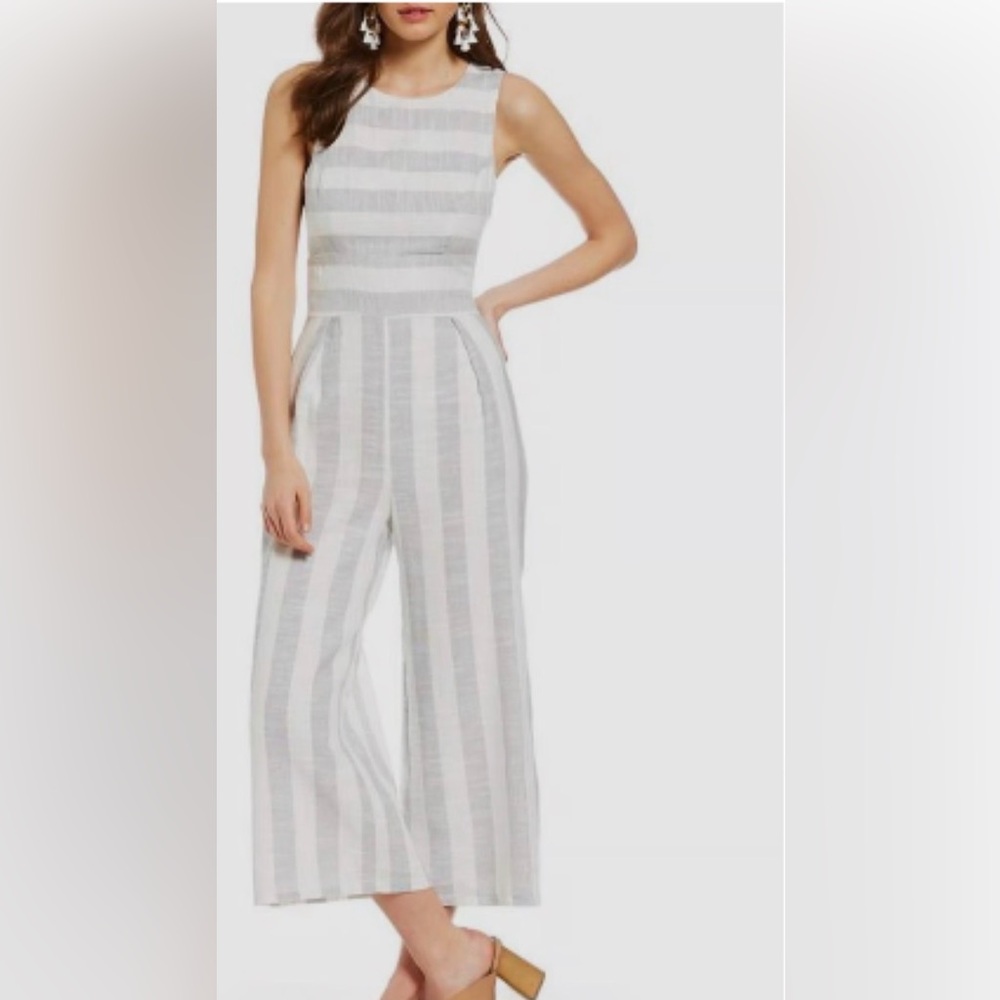 Sugarlips Gray and White Striped Jumpsuit Cotton and Linen Blend- Size Large